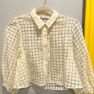 Zara Daisy Sheer button up crop